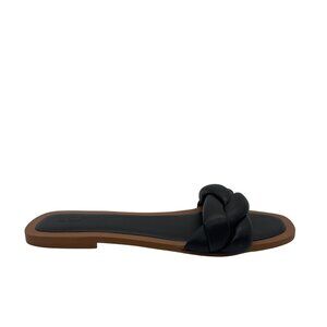 LOFT Shoes Womens Size 9M Black Braided Slide Sandals Leather Upper Slip On Flat